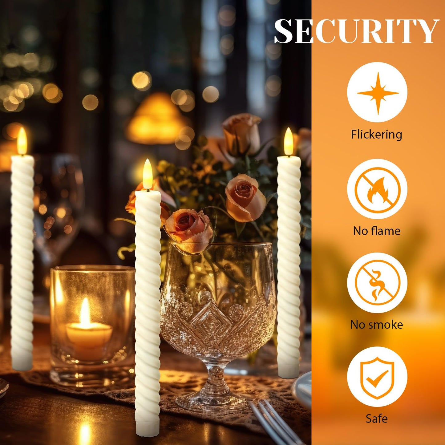 Tuanse 24 Pcs 10 Inch Flameless Twisted Taper Candles LED Flickering Battery Operated Candles Electric Warm Light Candlesticks for Wedding Birthday Party Home Dinner Decor(Ivory)