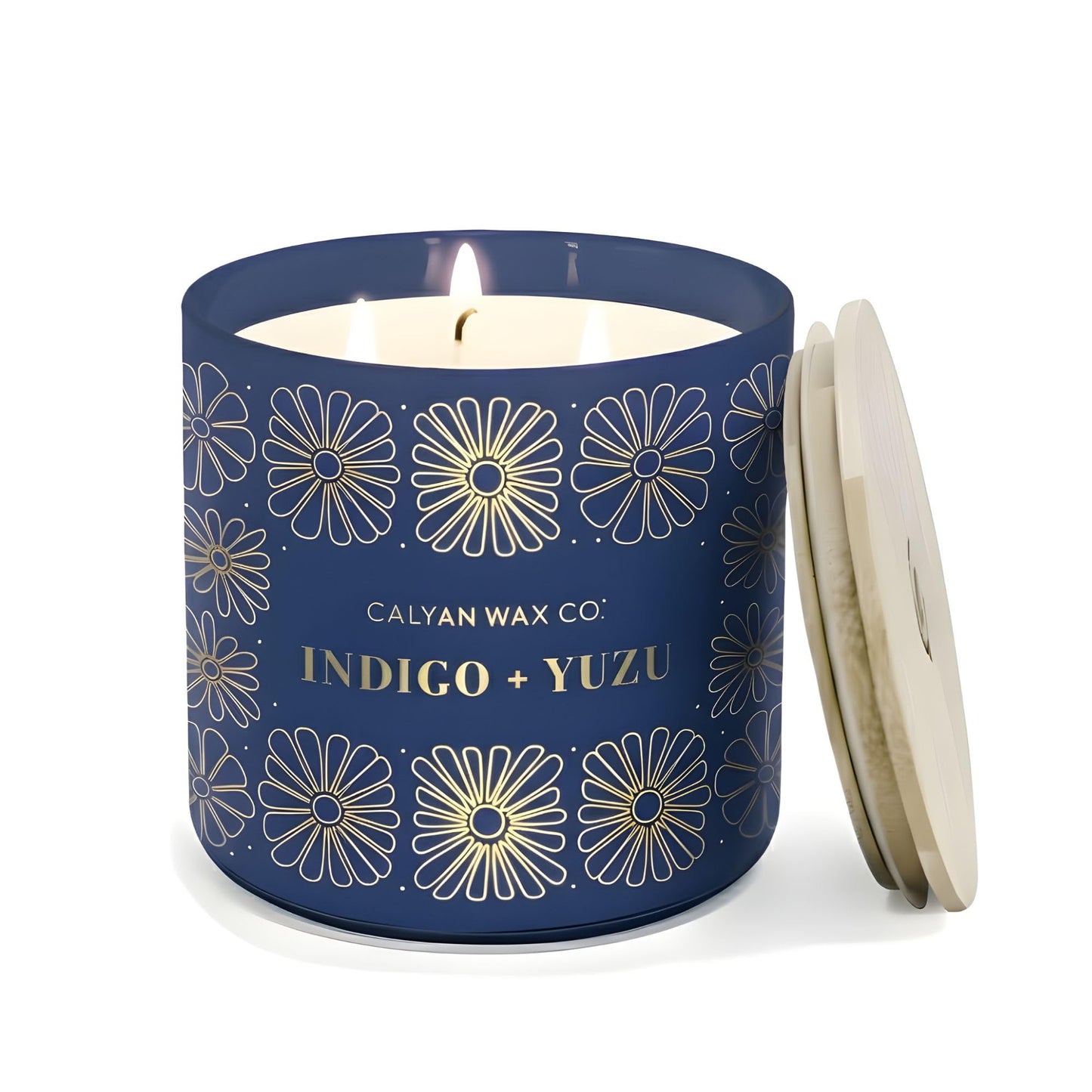 Calyan Wax Co. Indigo & Yuzu 3 Wick Scented Candle - 43 Hour Burn - Luxury 3 Wick Soy Candles - Clean Soy Wax Candles - Long Lasting Large Glass Jar Candle for Home - 14.9oz