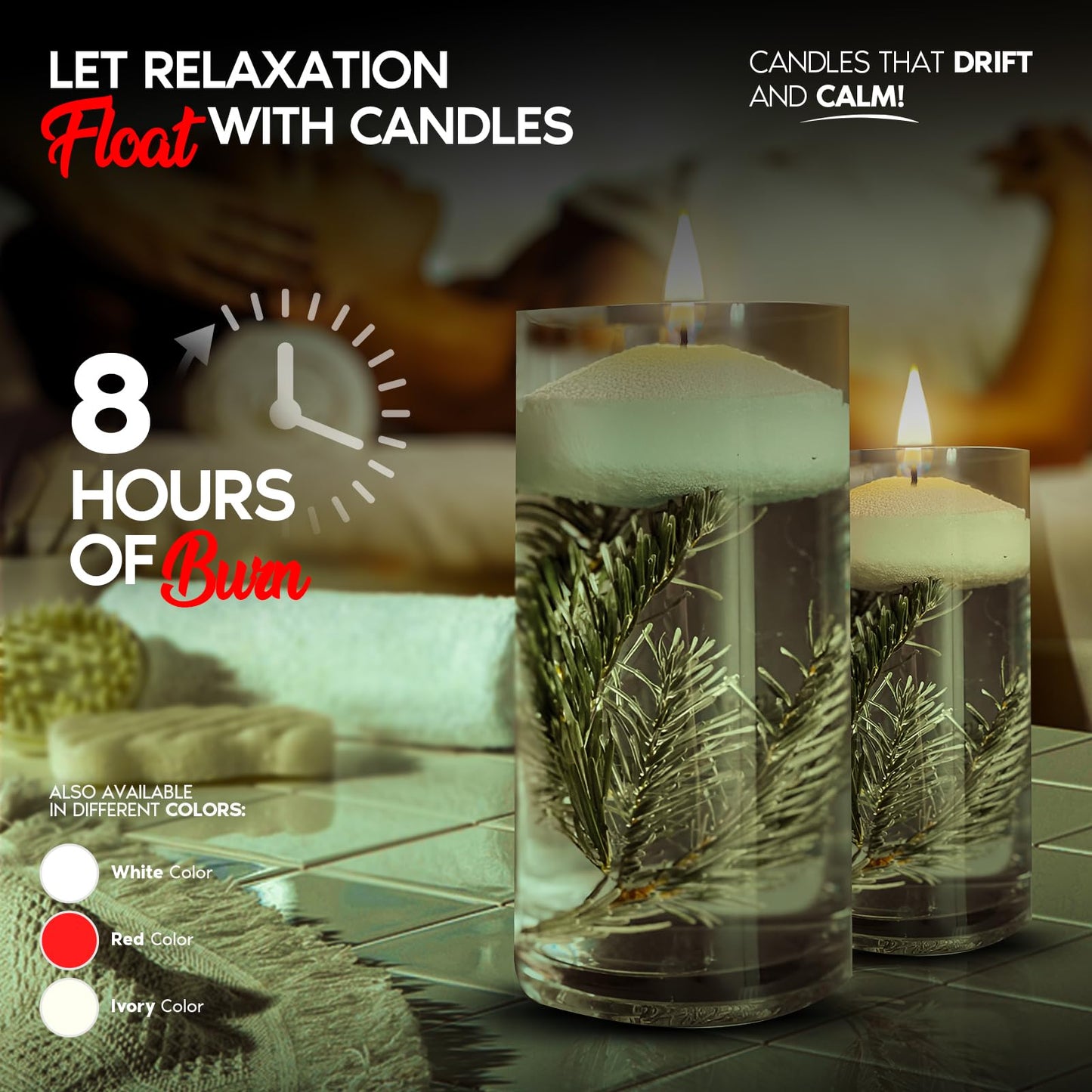 Candle Charisma Ivory Floating Candles 3 Inch (Set of 12) – 8-Hour Dripless, Smokeless Burn with Natural Flickering Flame – Perfect for Weddings, Centerpieces, Pool Nights & Special Events