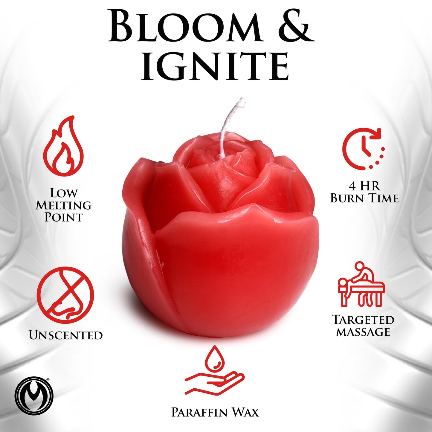Flaming Rose Drip Candle for Wellness and Relaxation & Romantic Candle Massage. Low Melting Point. Unscented Paraffin Body Wax. Perfect Spa Gift for Self-Care. 1 Piece, Red.
