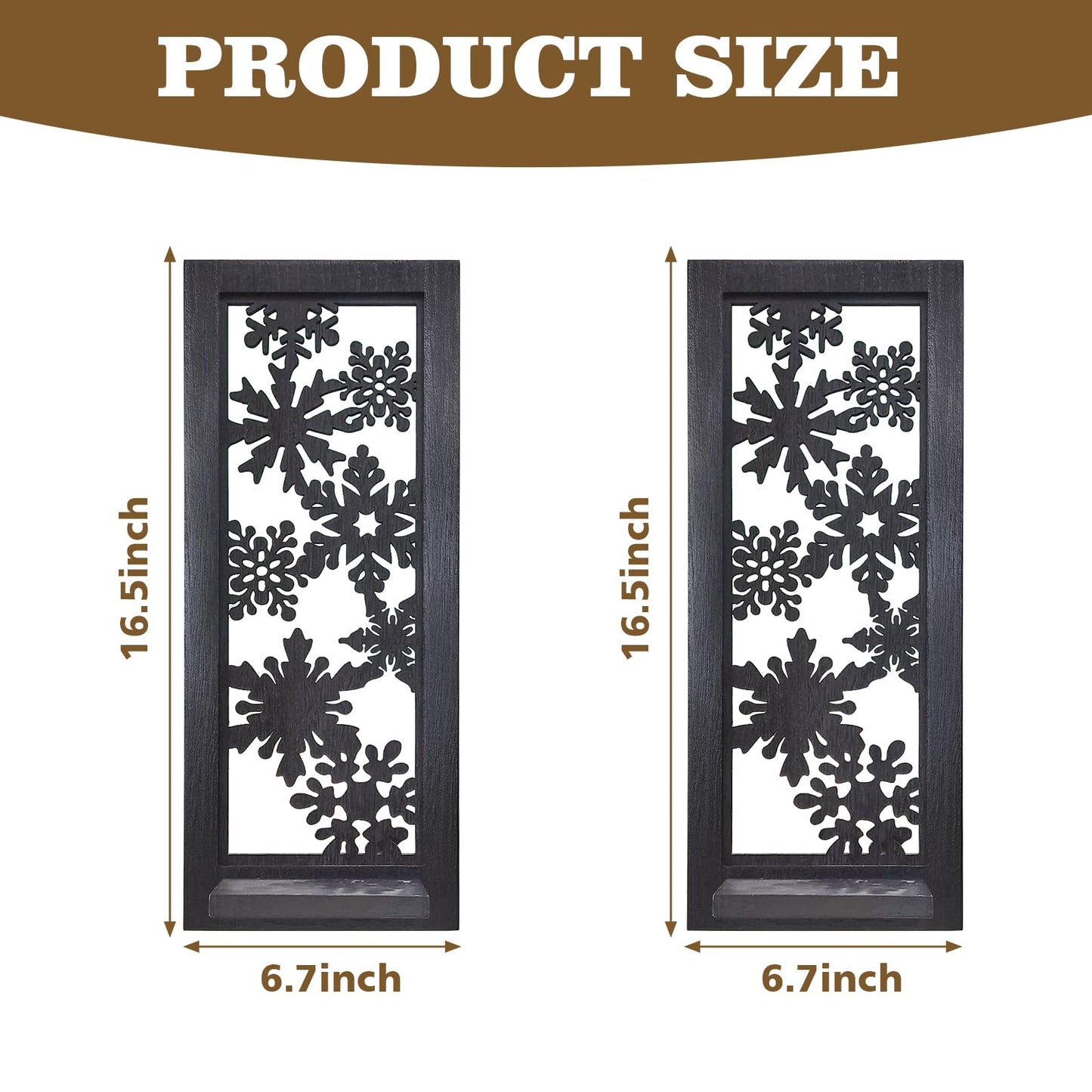 ZEXUIRU 2 Set Rustic Candle Sconces Living Room Bedroom Entryway Wood Mirrored, Farmhouse, Carved Frame Wall-Mount Wooden Candle Holders Wall Decor Hanging Handmade Holder - Black