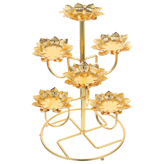 EXCEART 1pc Ghee Lamp Holder Candle Holders for Pillar Candles Lotus Lamp Golden Fireplace Candelabra Oil Candle Burner Statue Decor Temple Candleholder Stainless Steel Vintage