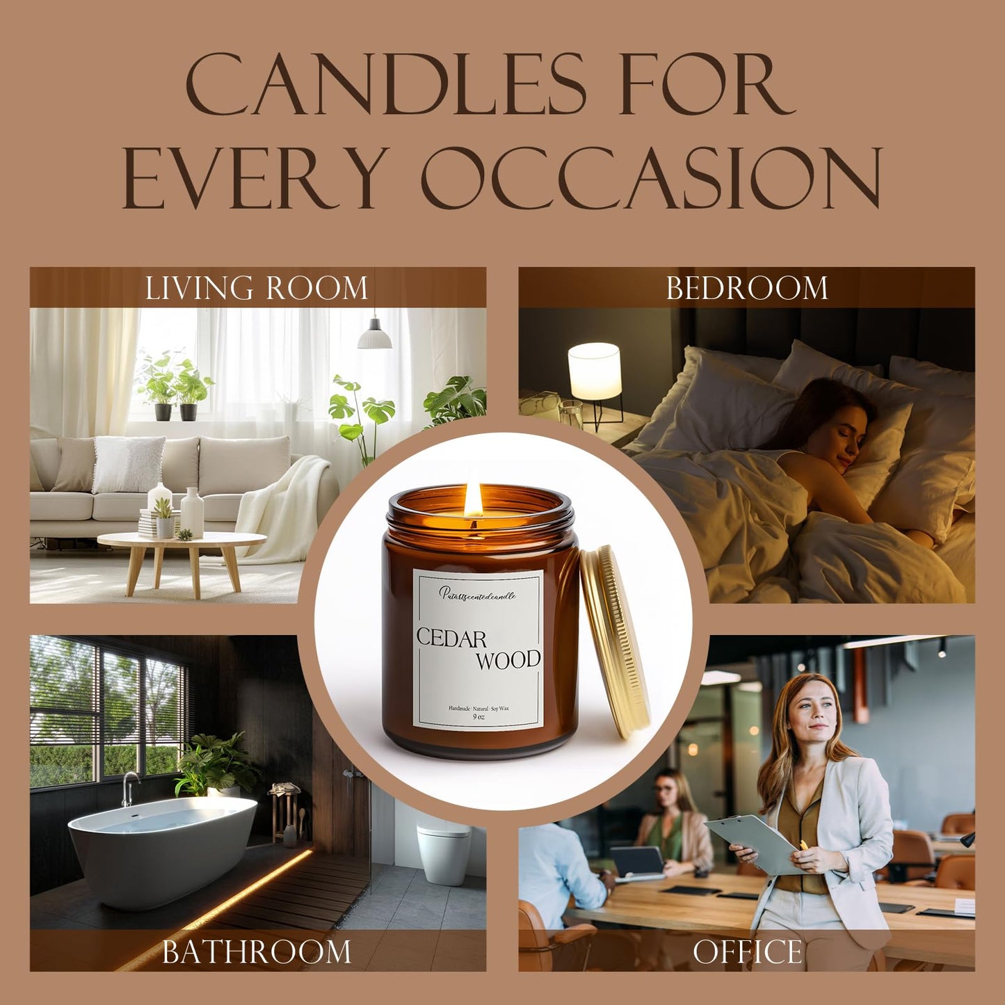 Putart Cedar Wood Candles for Home Scented, Natural Soy Aromatherapy Non Toxic Candles with Long Lasting Fragrance & Clean Burn, Luxury Jar Candle Gifts for Women, Men, Home Decoration 9oz
