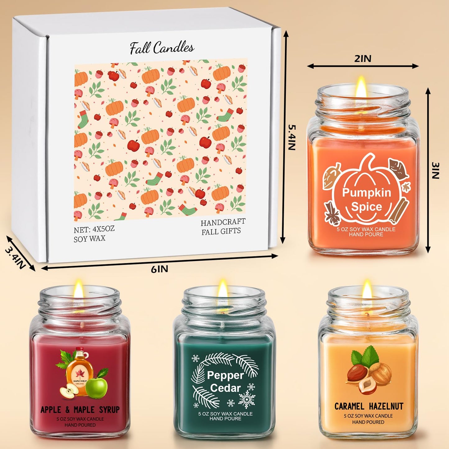 Scented Candles 4 Pack Soy Candles Set for Women Gift | Holiday Gift for Home Decor, Holiday Candle Home Decor - Pumpkin Spice, Apple Maple Syrup, Caramel Hazelnut, Pepper Cedar