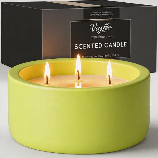 Viyffo Large Citronella & Lemon Candle Outdoor, 3 Wick 20oz Scented Candle Indoor, Non Toxic Soy, Green Ceramic Jar for Patio, Deck, Garden, Backyard & Camping, Home Fragrance, Décor & Gift