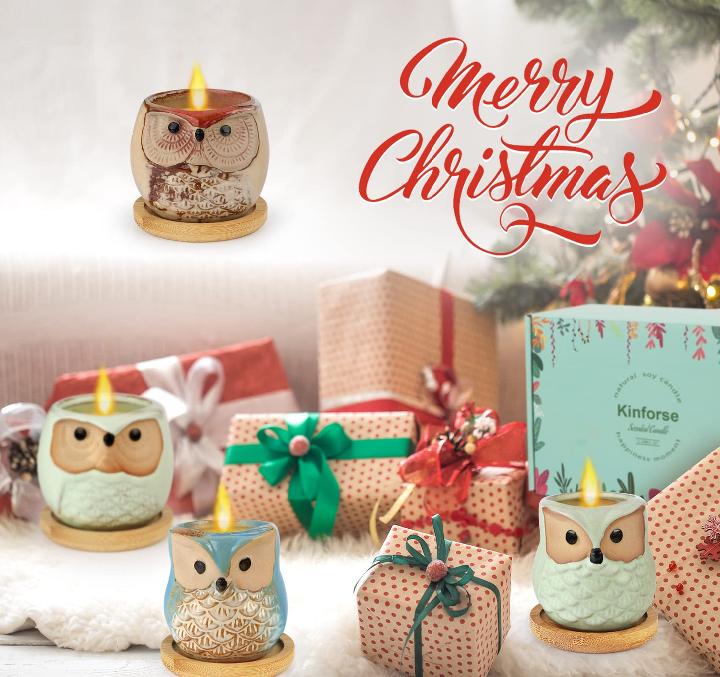 Kinforse Scented Candles Birthday Gifts for Women, Owl Gifts for Women, 6 Pack Novelty Owl Aromatherapy Candle Bulk Gift for Birthday Mother's Thanksgiving