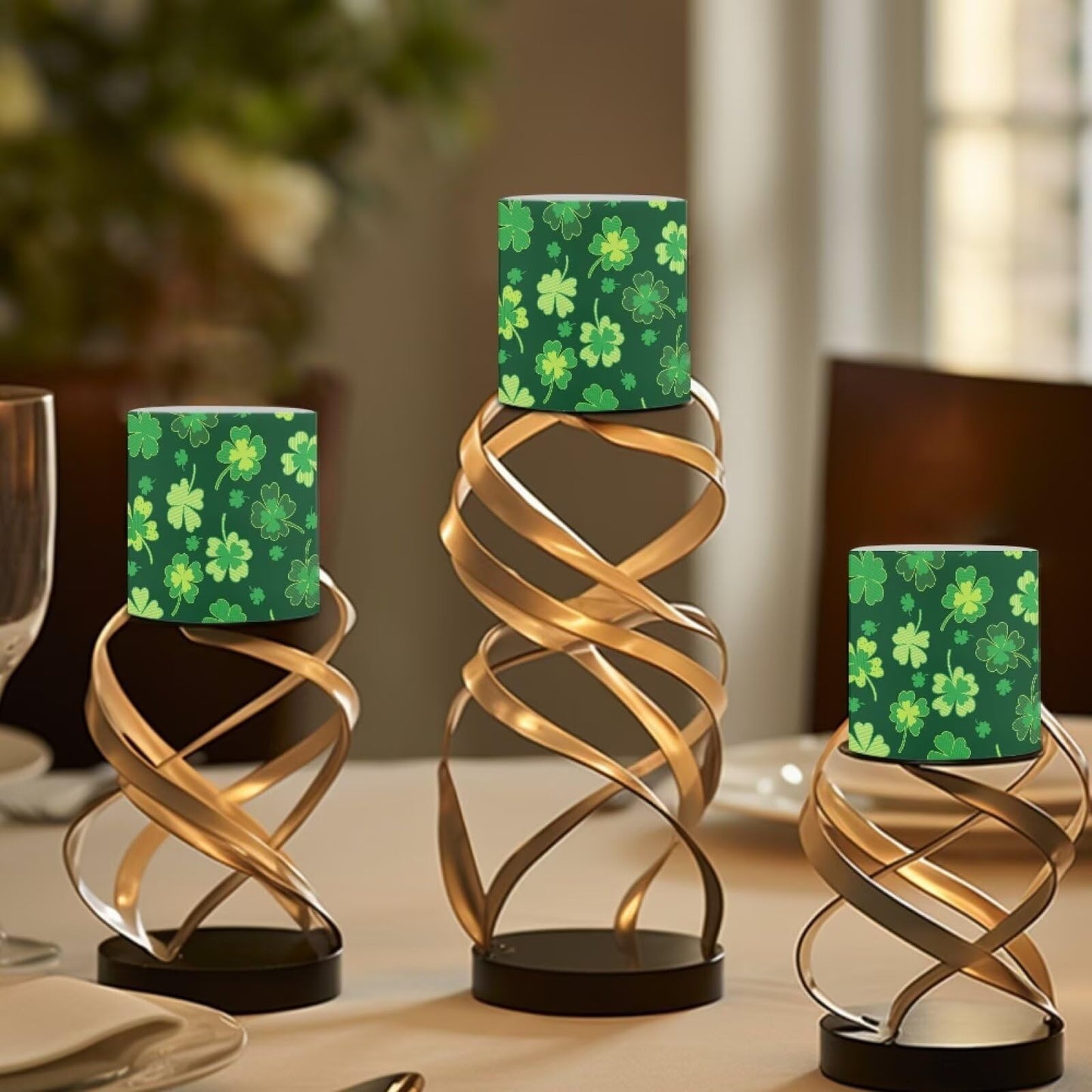 Merkmak St Paddy's Day Shamrocks Flameless Candles with Remote and Timer Battery Operated Flameless LED Pillar Candles for Party, Banquet, Home Decoration Battery Tealights