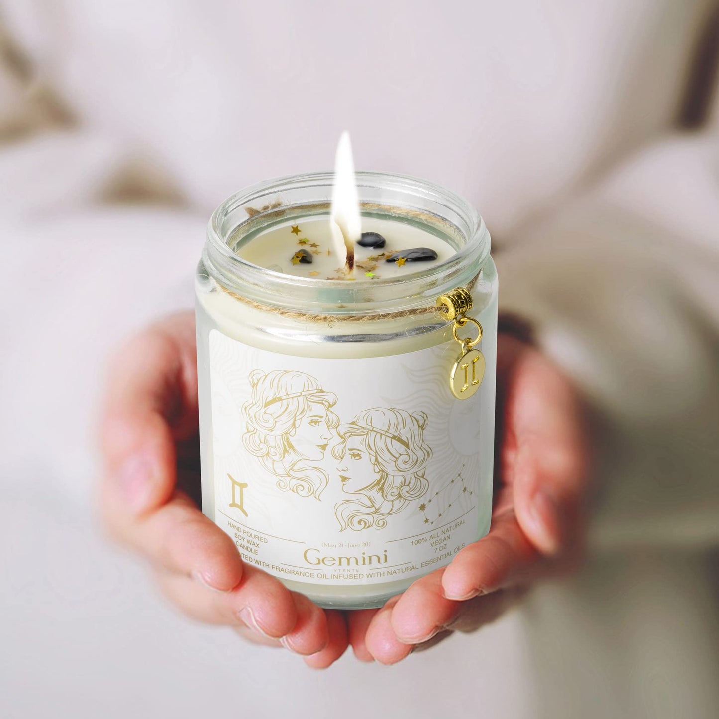 YTENTE Gemini Zodiac Sign Candles Gift, Zodiac Crystals Candles Jar,Astrology Lavender Scented Soy Stones Candles Best Friends Gifts for Women Men Sister Brother Funny Birthday Gift