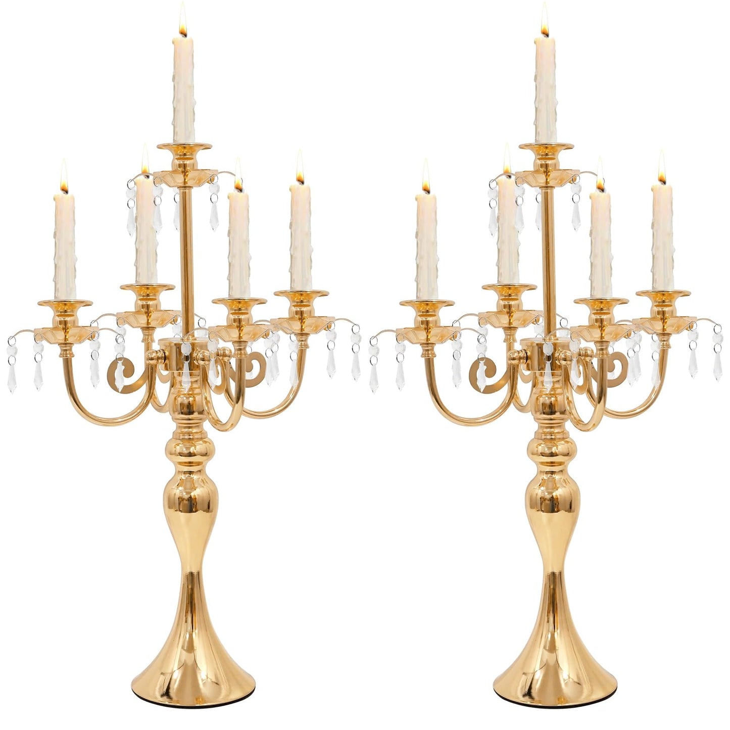 Candelabras Centerpieces for Tables, 20" Tall Candlestick Holder for Taper Candles, 5 Arm Crystal Candelabra Candle Holder for Wedding Centerpiece Decor Party Event Reception Decoration (Gold)