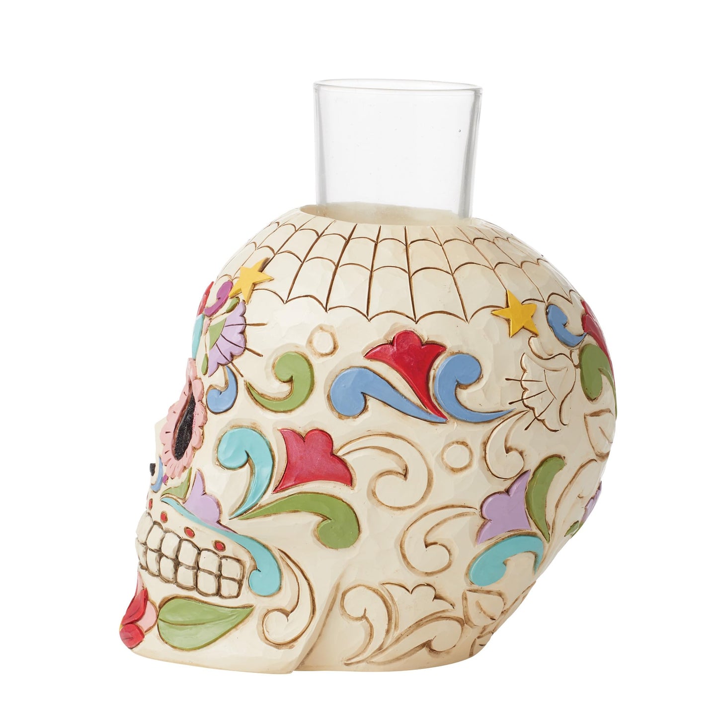 Enesco Jim Shore Heartwood Creek Four Seasons Day of The Dead Skull Votive Candleholder Without Candle, 5.5 Inches, Glass, Stone Resin, Witches, Zombies