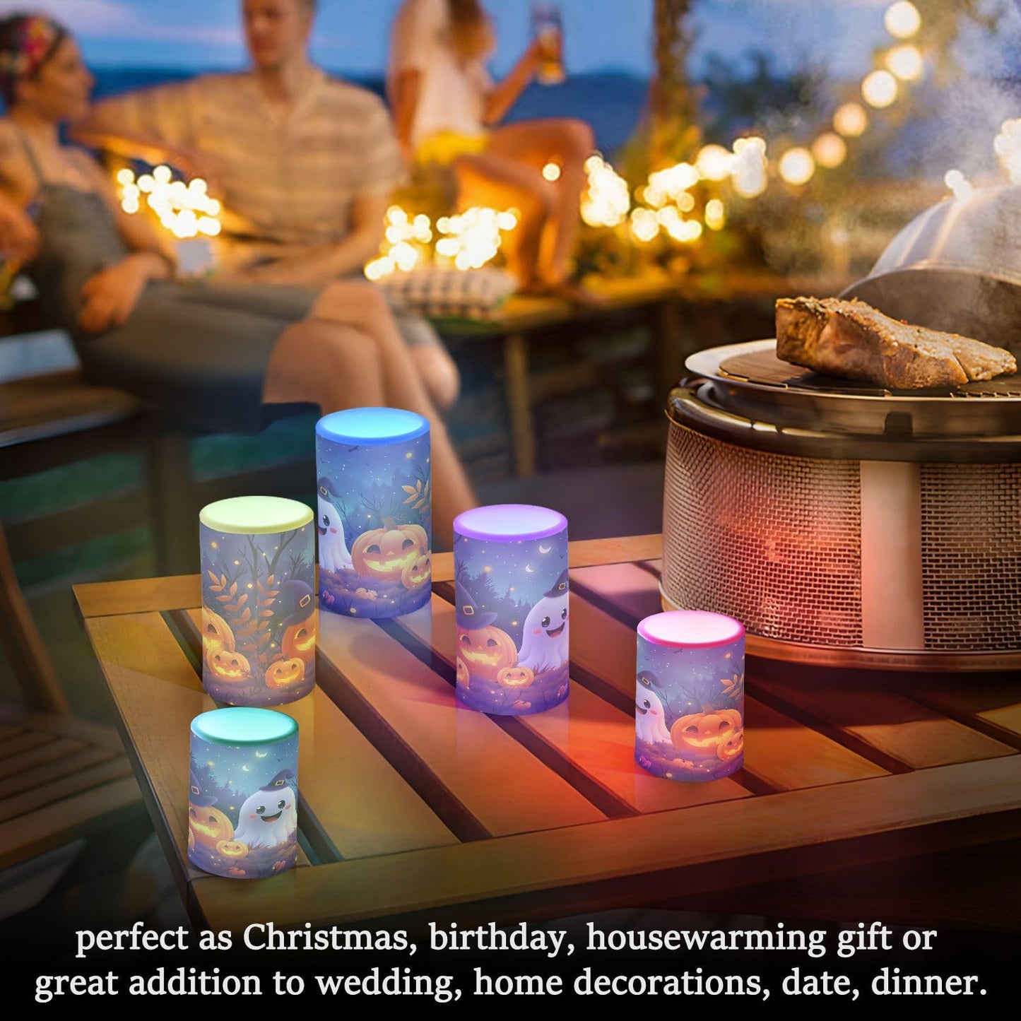 BOENLE Flickering Flameless Candles, Halloween Ghosts Pumpkins LED Candles with Remote Timer, Set of 2 Battery Operated Candle for Valentine Wedding Birthday