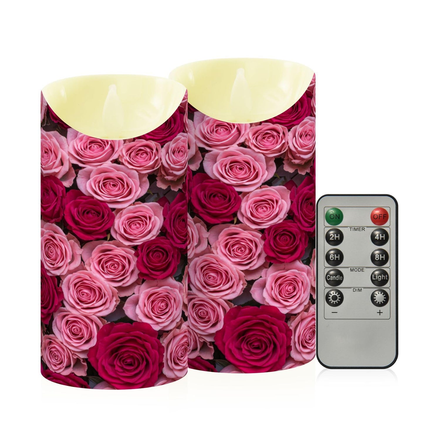 ALAZA Hot Pink Roses Flickering Flameless Candles Battery Operated with Remote Timer,Tea Light Candles LED Pillar Votive Set of 2 for Outdoor Indoor Decorations 3" x3.9"