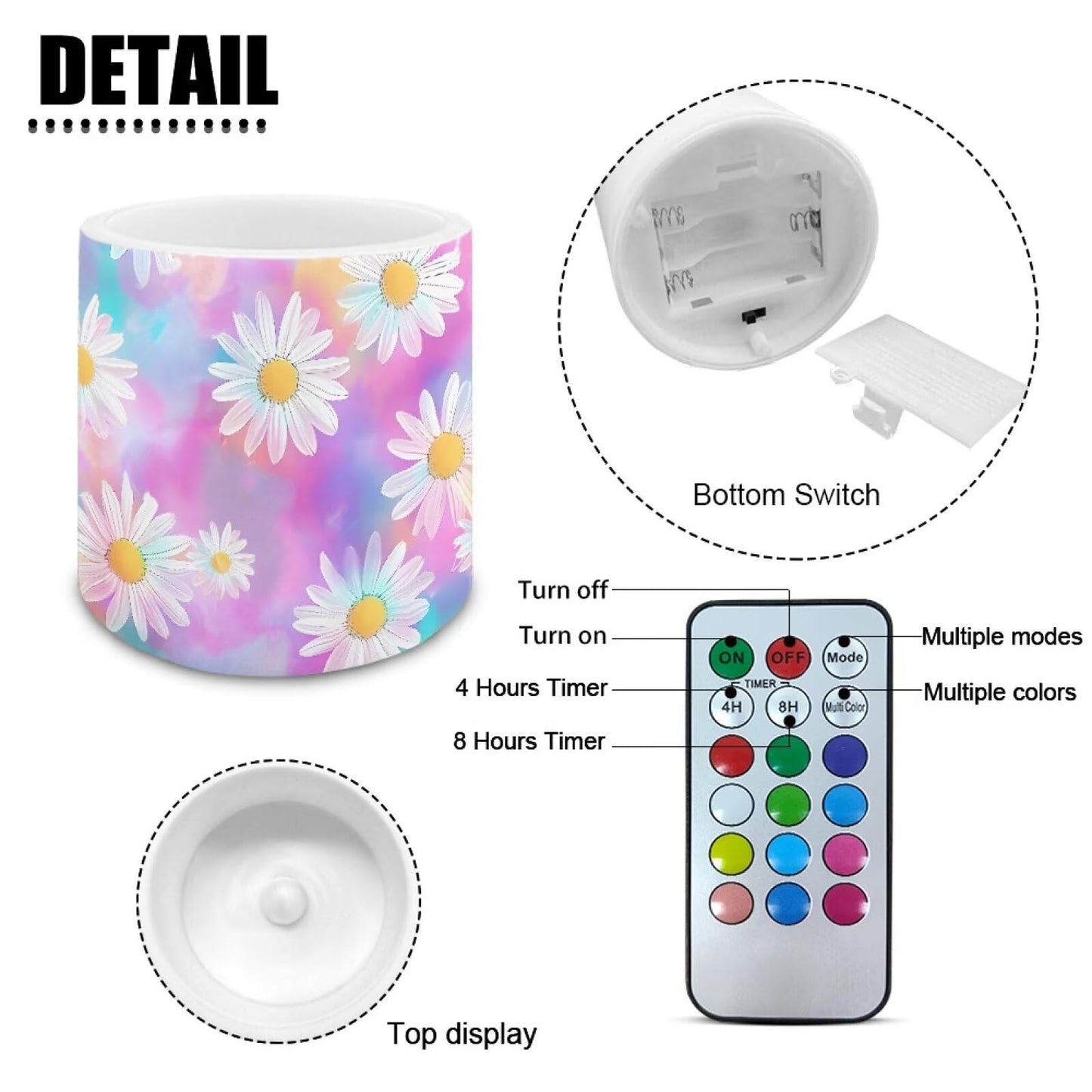 Cozeyat Pastel Floral LED Candles Set of 4 Battery Powered Flameless with Remote Timer Flickering Flame Waterproof for Home Table Garden Use