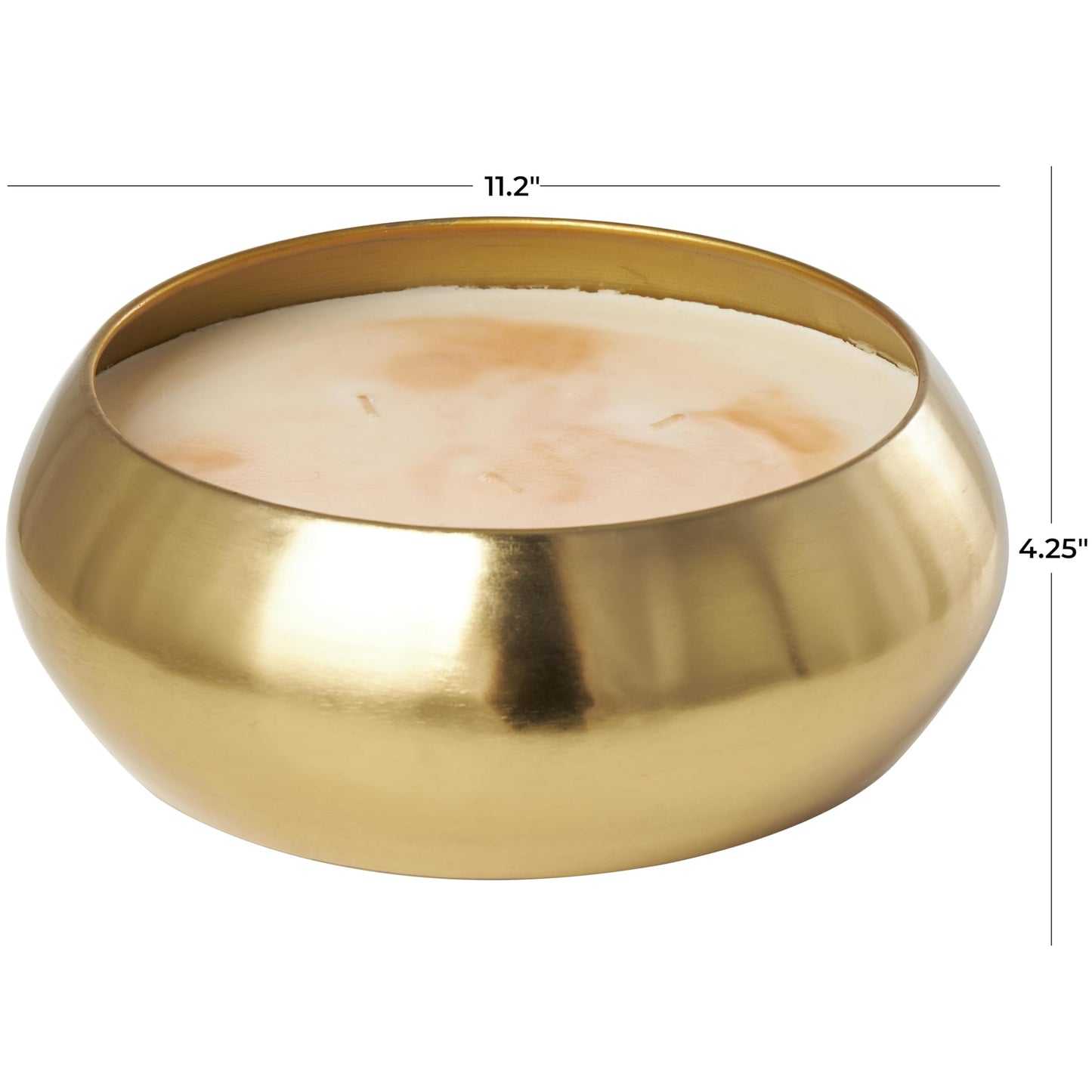 Deco 79 Metal Decorative Candle Jasmine Scented Wide 125 oz 5 Wick Aromatherapy Candle with White Wax, Wax Aromatherapy Candle 11" x 11" x 4", Gold