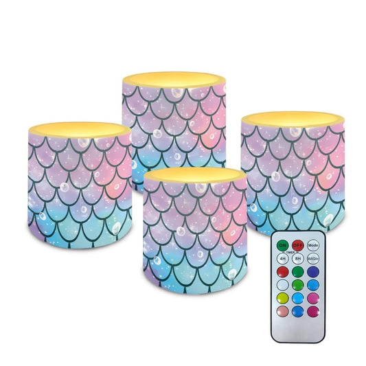 Cozeyat Fish Scale LED Candles Set of 4 Battery Powered Flameless with Remote Timer Flickering Flame Waterproof for Home Patio Beach Decor
