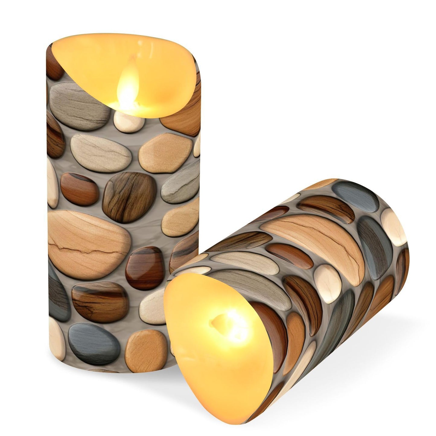 Gravopti Beautiful Pebble Stones 2 Pack Flameless LED Pillar Candles with Remote & Timer, Battery Operated, Flickering Wax Candle for Wedding, Romantic Home & Party Decor