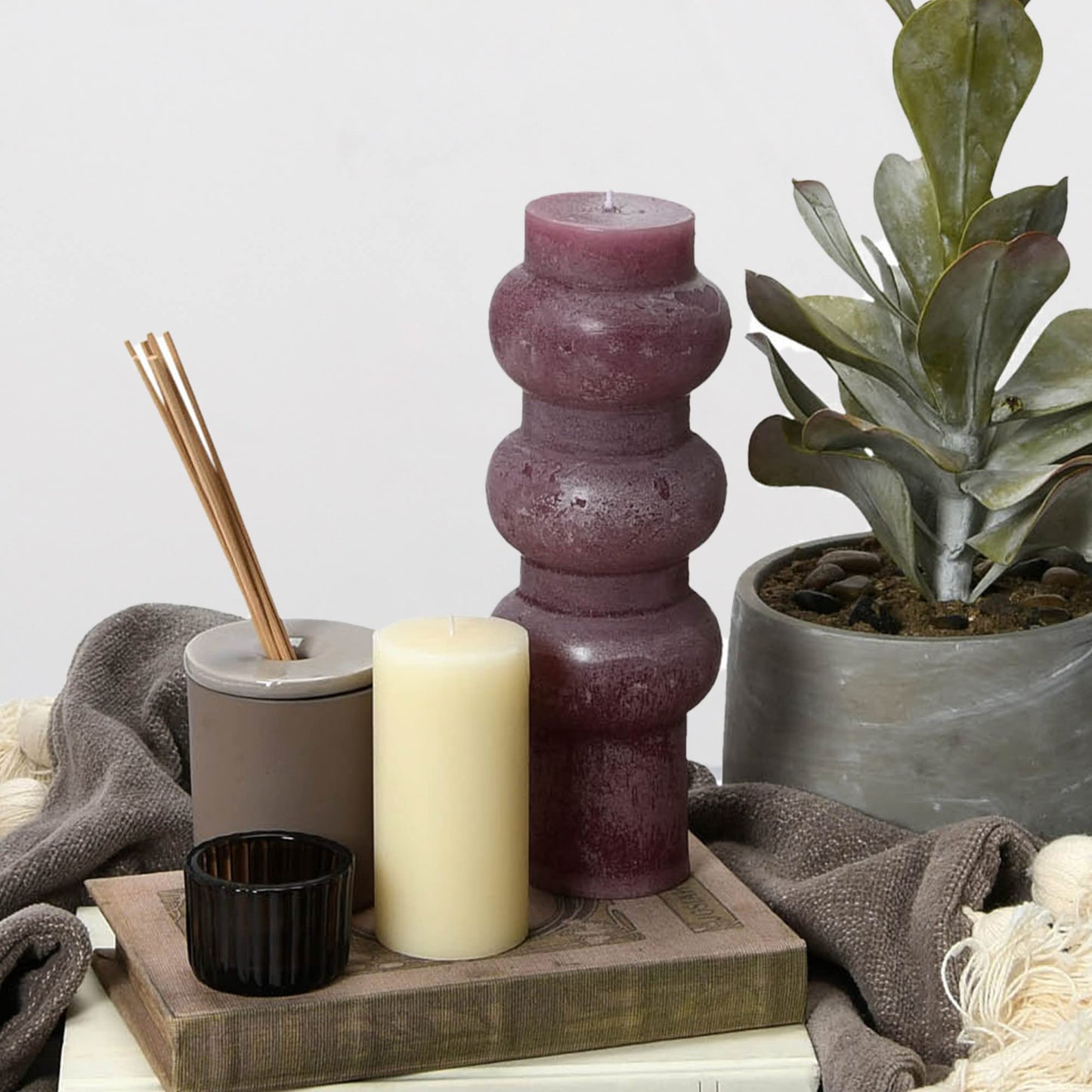 Creative Co-Op Unscented Totem Pillar, Pinot Candles, 3" L x 3" W x 9" H, Purple