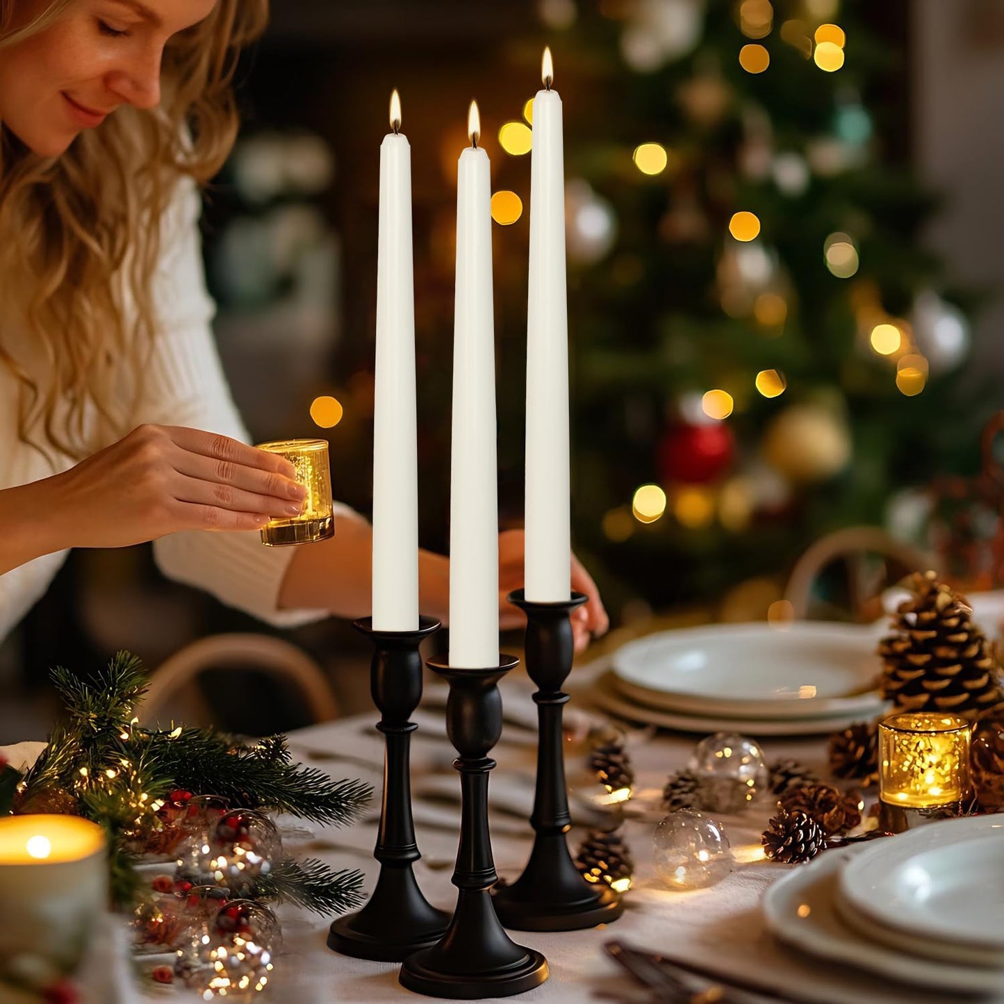 24Pack 10inch White Taper Candles- Dripless, Smokeless and Unscented candle-Long burning 8-9 Hours for home décor, Candlesticks, Dinner Table, Halloween,Vigil, Advent, Christmas, Thanksgiving, Kwanzaa