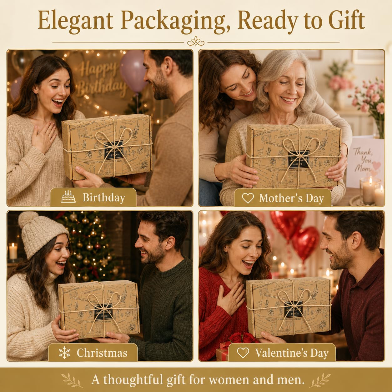 8 Pack Scented Candles, Natural Soy Wax with Elegant Packaging - Reassuring Gifts for Women and Men, Suitable for Valentine's Day, Mother's Day and Christmas