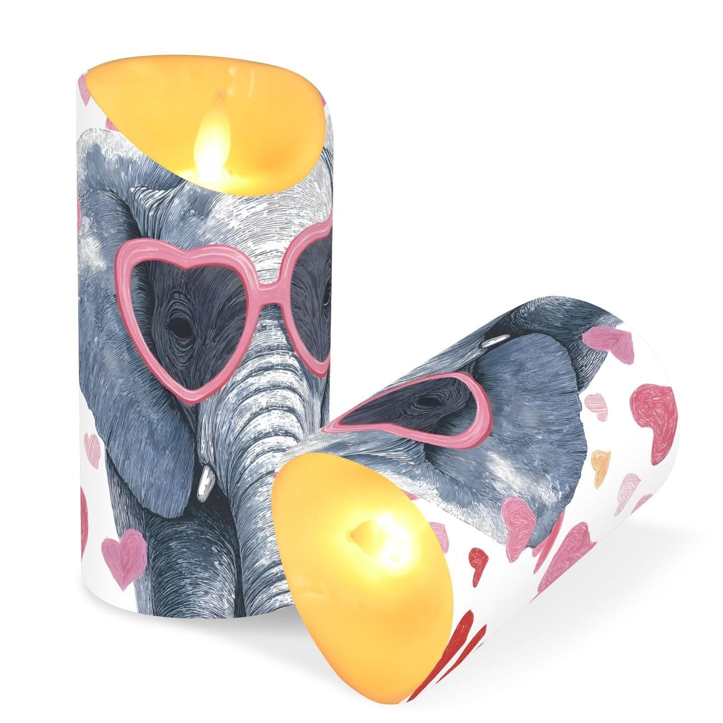 YMXFXP Elephant Love Heart 5.9”x3” Flameless LED Candles with Remote - Set of 2, Battery-Operated Flickering Pillar Candle with Timer for Home Decor - Batteries Not Included