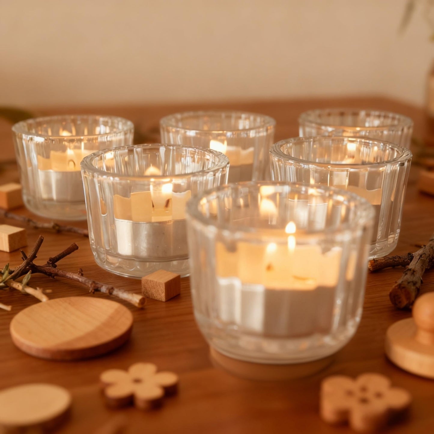 Round Clear Votive Candle Holders Set of 12, Purple Wedding Centerpiece Table Decorations, Mercury Glass Tealight Candle Holder for Bridal Shower, Baby Shower & Home Decor (Clear)