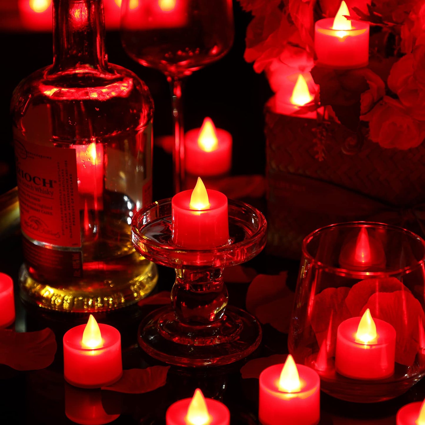 Coume 6000 Pcs Artificial Rose Petals with 72 Pcs Flameless LED Candles Romantic Decorations Fake Candles Anniversary Decorations for Valentine's Day Wedding Night(Red)