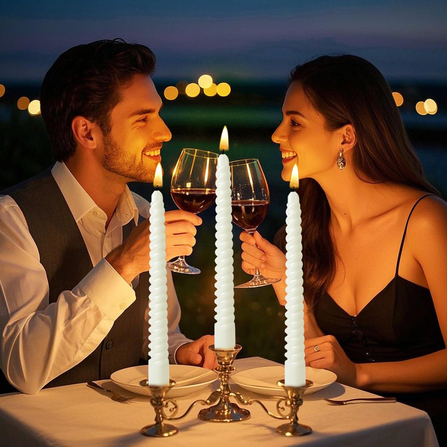 Jeffbaubl 16 PCS Spiral Taper Candles,10 Inch Dripless Twisted Candles,White Spiral Candle Twisted Candlesticks,Long Unscented Candle Sticks for Dinner Wedding Party Home Decoration