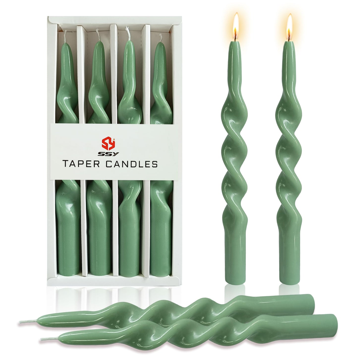 10 Inch Spiral Taper Candles Candlesticks Handmade Set of 4 Unscented Long Candlesticks Tapered Candles Twisted Candle for Wedding Yoga Home Decoration(Green)