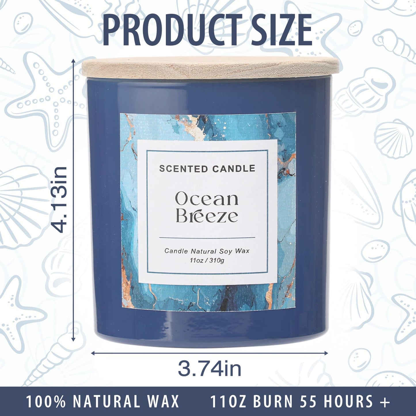 Ocean Breeze Candle,Summer Scented Candle,Natural Soy Wax Candles for Home Scented,Candle Gift for Women Men,11 oz
