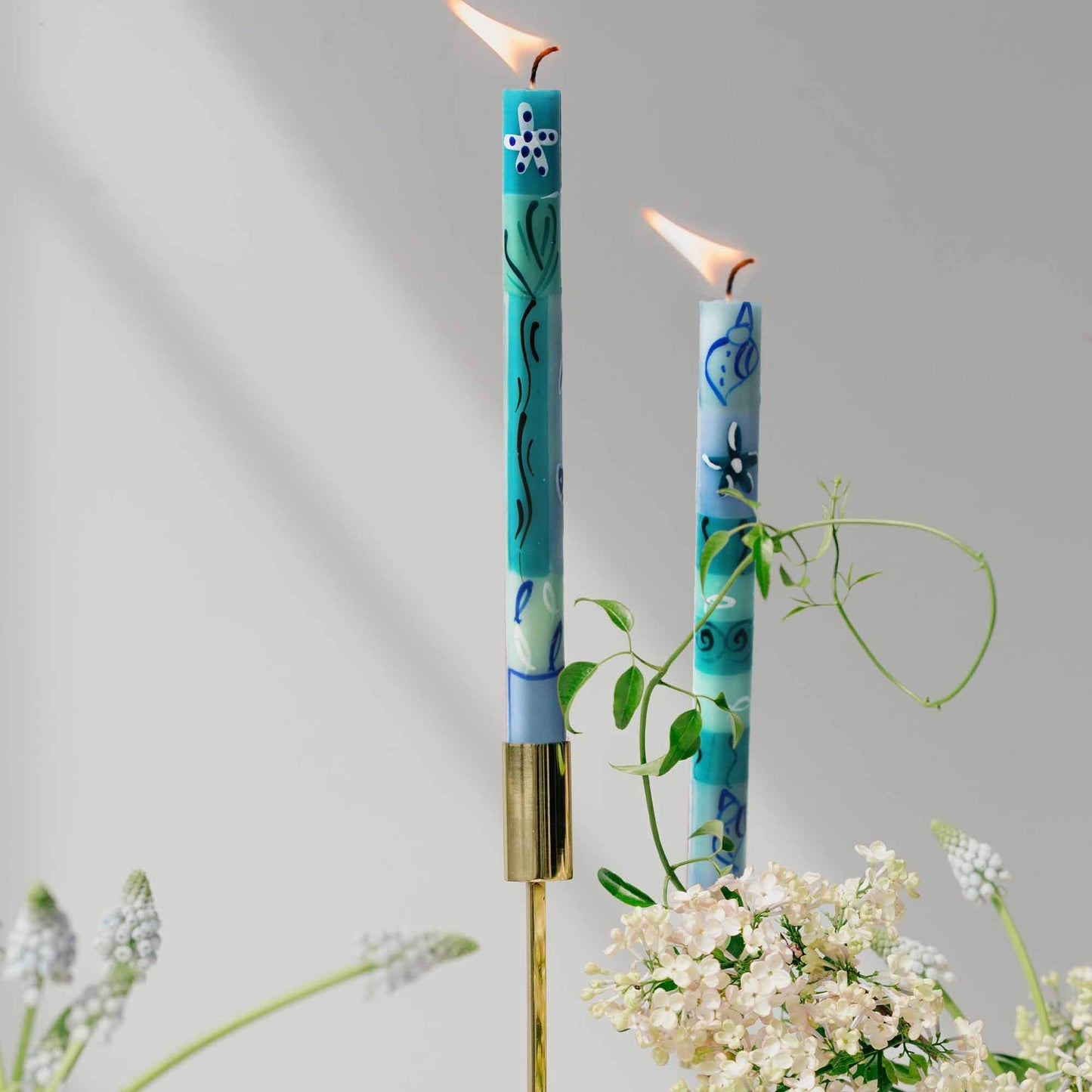 Global Crafts - 2 Hand-Painted African Taper Candles - Samaki Design, Unscented