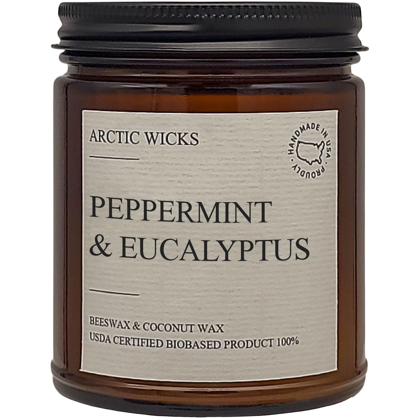 Arctic Wicks Peppermint & Eucalyptus Candle | 9oz Amber Jar | Arctic Wicks Handmade Scented Natural Coconut Beeswax Candles | Prefect Gift For Spa Lovers Non-Toxic 100% USDA Certified Biobased