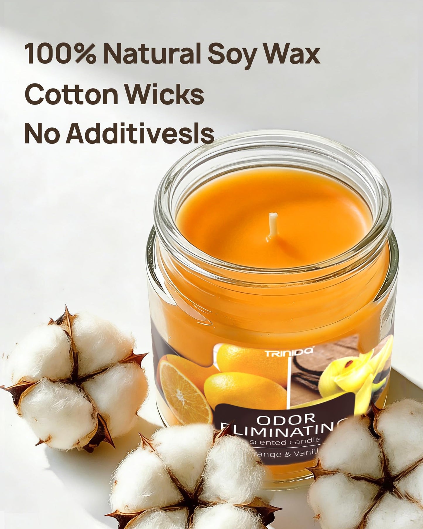 TRINIDa Orange & Vanilla Odor Eliminating Candles for Home Scented, Eliminates 99% of Pet, Smoke, Food and Other Smells Quickly, Highly Fragranced Candle, Premium Soy Candles Set for Women