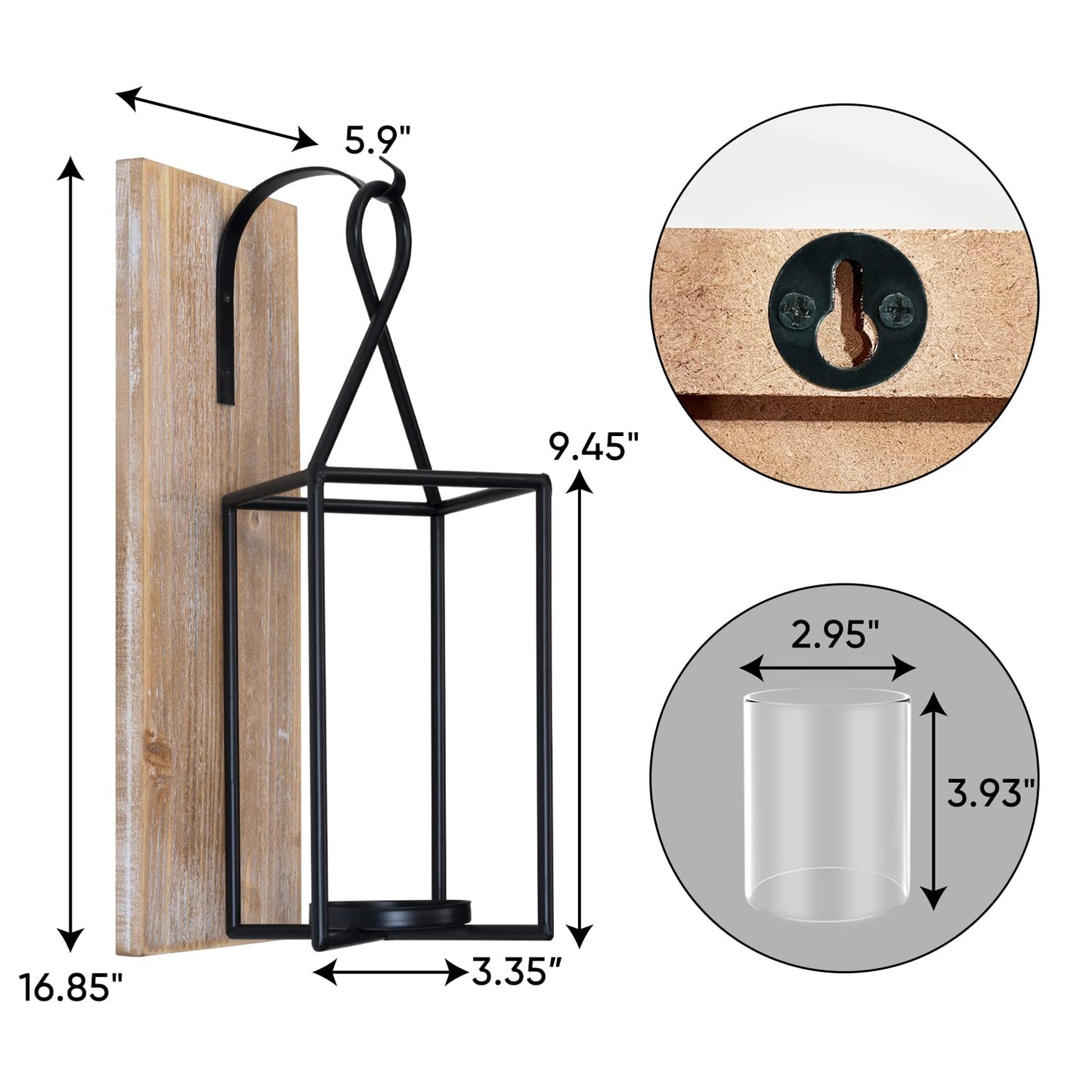 Homemory Wall Candle Sconce, Wood Rustic Candle Holder Decorative Candle Lantern with Glass Holder, Wall Decorations for Living Room, Dining Room