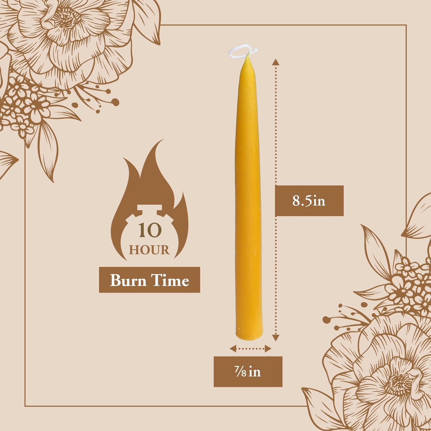 Bee The Light 100% Pure Beeswax Taper Candles - Hanukkah, Birthday or Orthodox, All-Natural Handmade Dipped Smokeless Unscented 8.5 inches (12 Pack) Ivory White