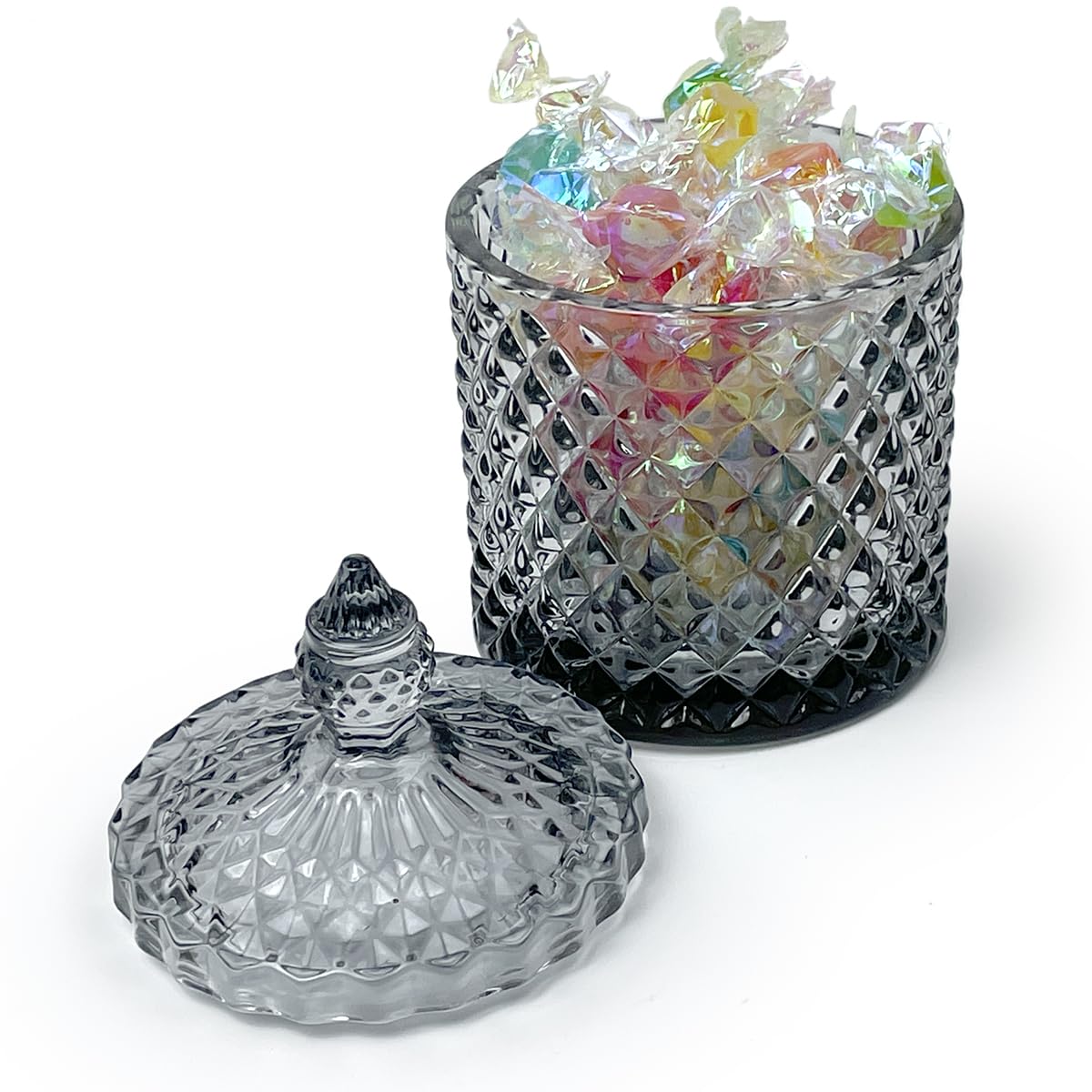 YILUSHENGHUA Colorful Glass Jar With Lid,Cute Candle Cup,Candy Dish,Candy Cookie Jars,Jewelry Box,Decorative Jar(Gray)