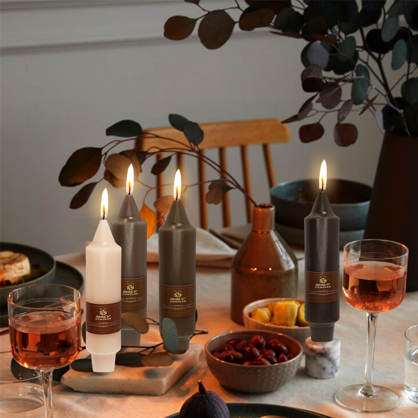 Gedengni Taper Candle Brown Candlesticks,4pcs Short Candle Stick 5 inch Tapered Candles Small Twisty Candlesticks for Home Décor Weddings Women Gifts (7D4PC-COFFEEGRA)