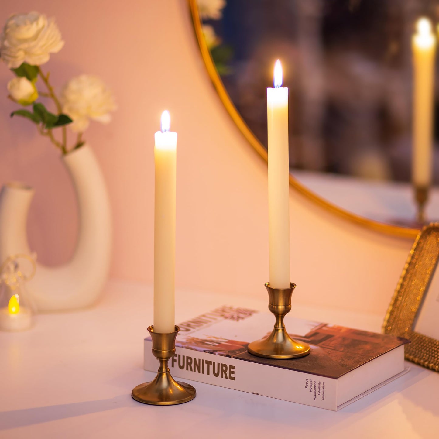 Sziqiqi Candlesticks Holder for Wedding Table Centerpiece - Gold Taper Candle Holders Candle Stick Holder Bulk for Christmas Candlelight Dinner Wedding Party Festival Decor 6 Pieces