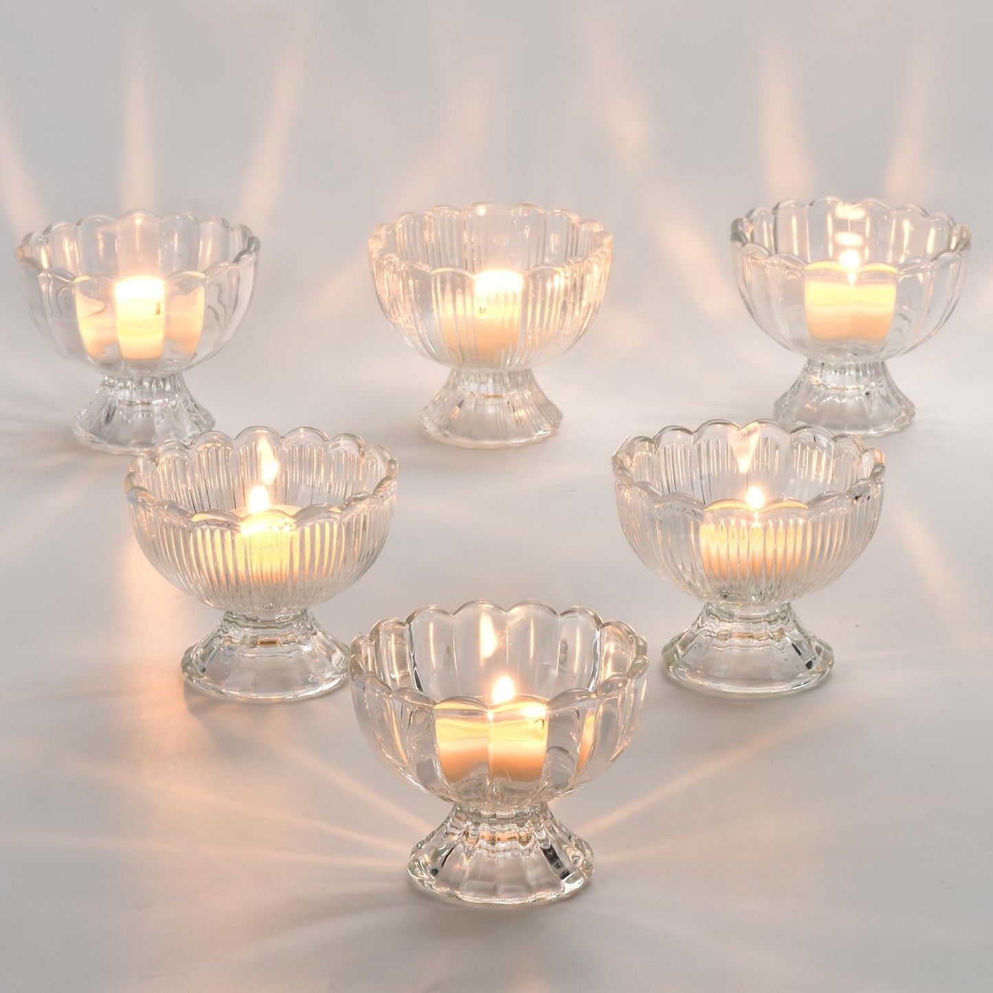 ANWONE Glass Tealight Candle Holder Set of 6, Clear Candle Holders with Tea Lights, for Floating Candles, Pillar Candles, Votive Candles, Table Decor for Wedding Birthday Party