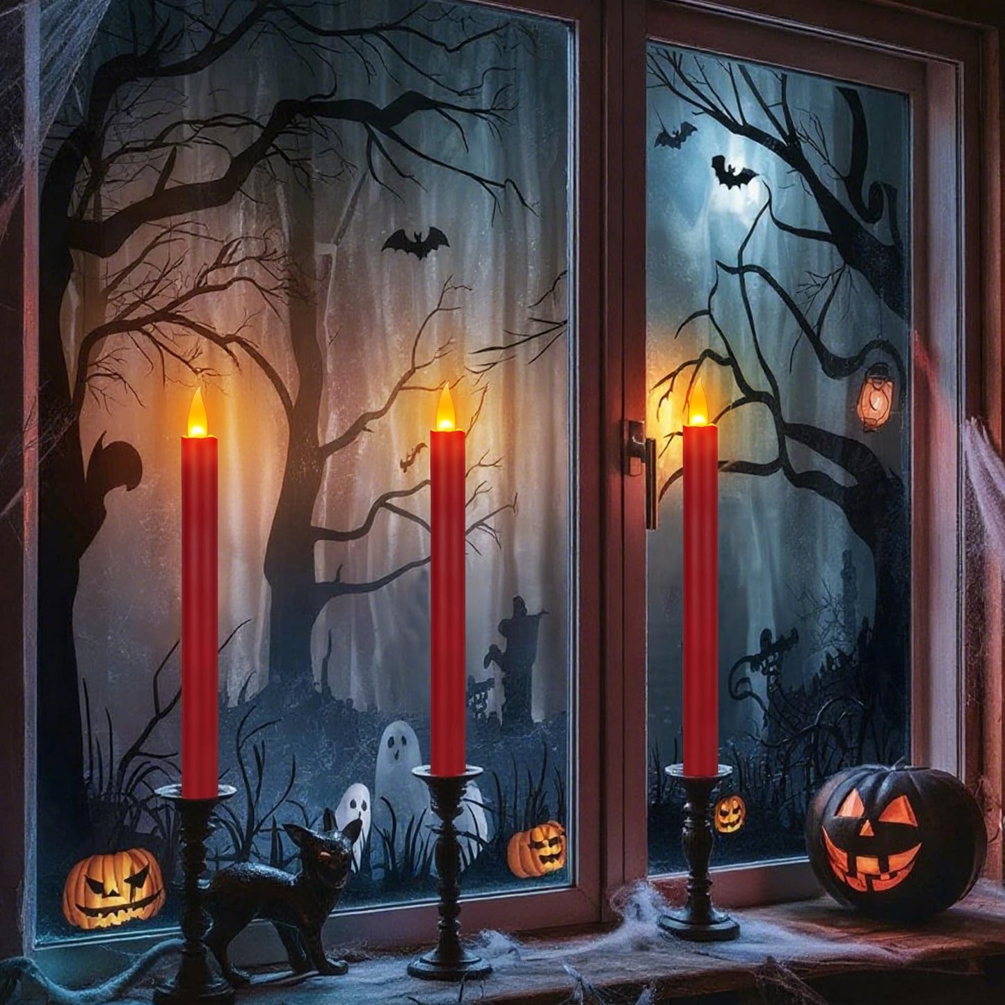 Flameless Taper Candles 10" Dripless Battery Operated Taper Candles Included Remote Timer 400+ Hours by 2AA Batteries for Halloween Christmas Wedding (Burgundy, 24 Pack)