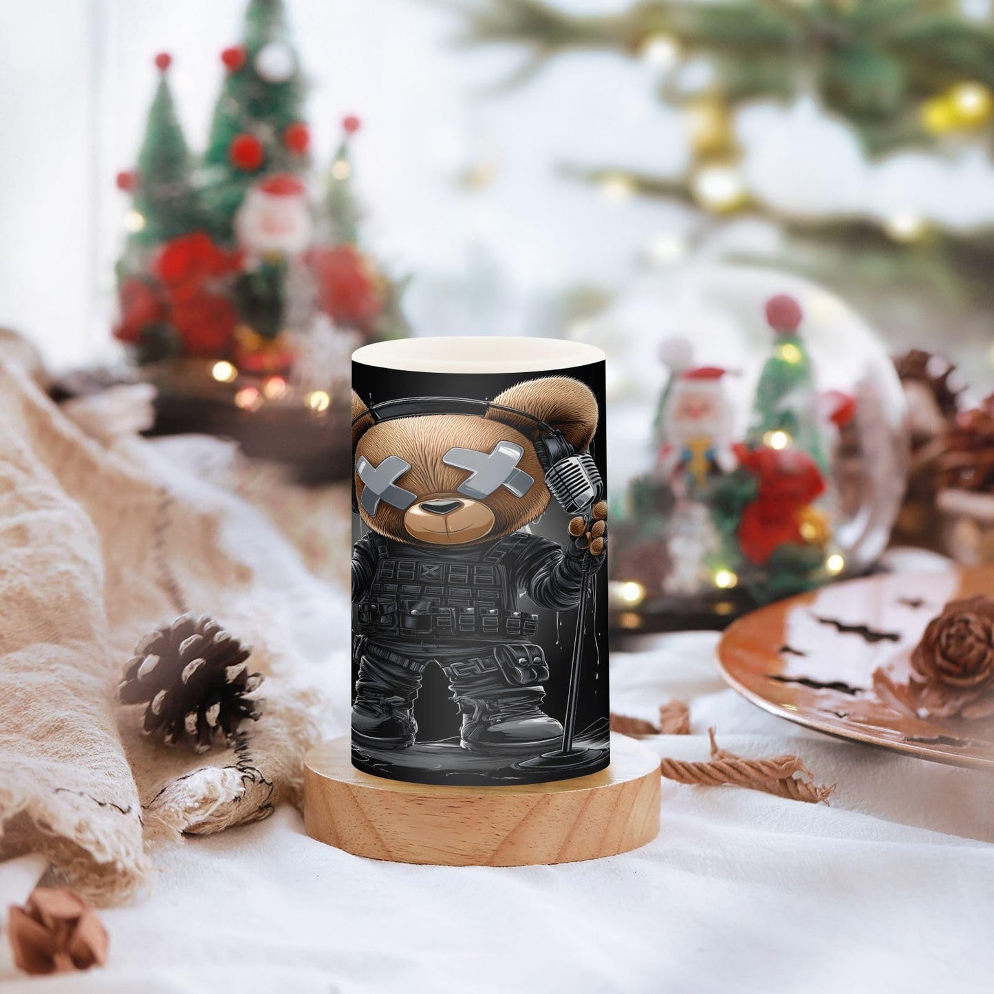 ALAZA Flameless Candles with Remote Timer,Microphone Bear Battery Operated Candles Set of 2 LED Tea Lights Flickering Pillar Votive Candles for Indoor Outdoor Decor
