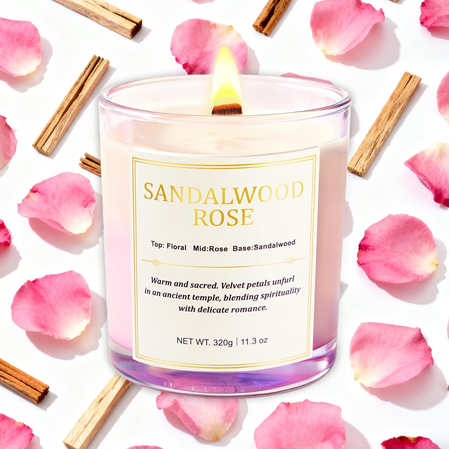 Scented Candles for Home, 2 Pack Wood Wick Sandalwood Rose Scented Candle,22.6 oz 150 Hour Long Burning Lasting, Natural Soy Wax Candles Gifts Set