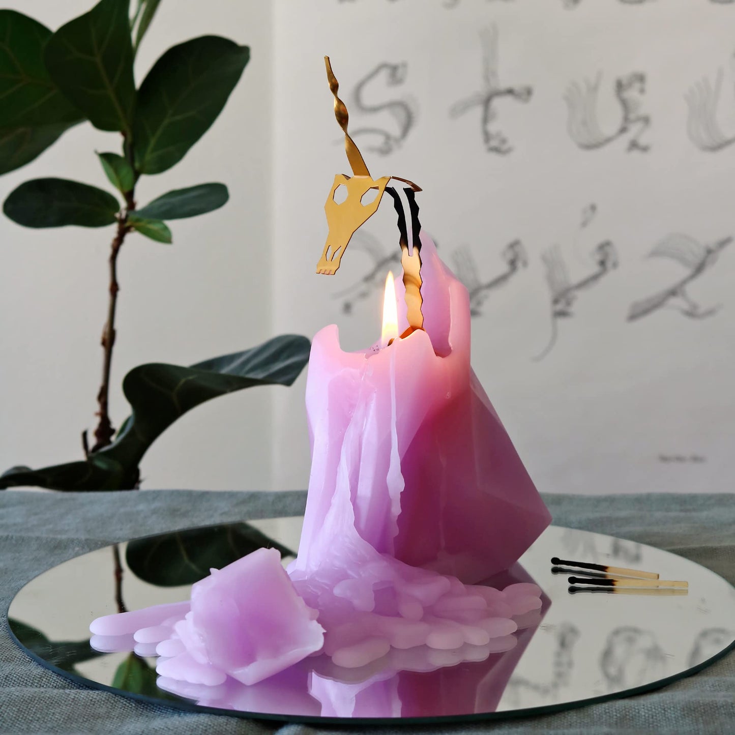PyroPet Einar Unicorn Candle (Lilac) - The Original Candle with Metallic Skeleton | Icelandic Design Gift for Unicorn Lovers and Art Enthusiasts | 16-Hr Burn Time | Dimensions: 5.1x2.6x8 in