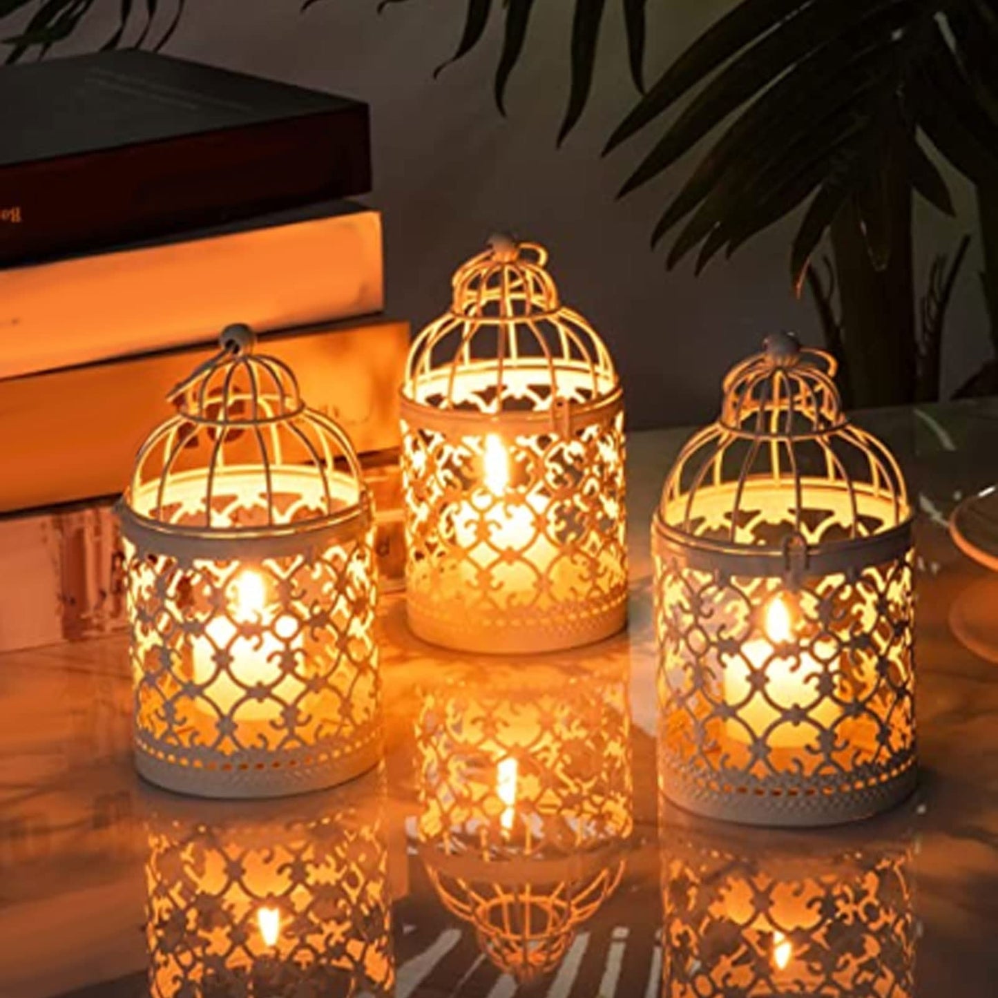 Kuuleyn Mini Small Metal Moroccan Lantern Decorative,Tealight Lantern Hollow Pattern Decorative,Birdcage Candle Holder for Dining Table Wedding Party