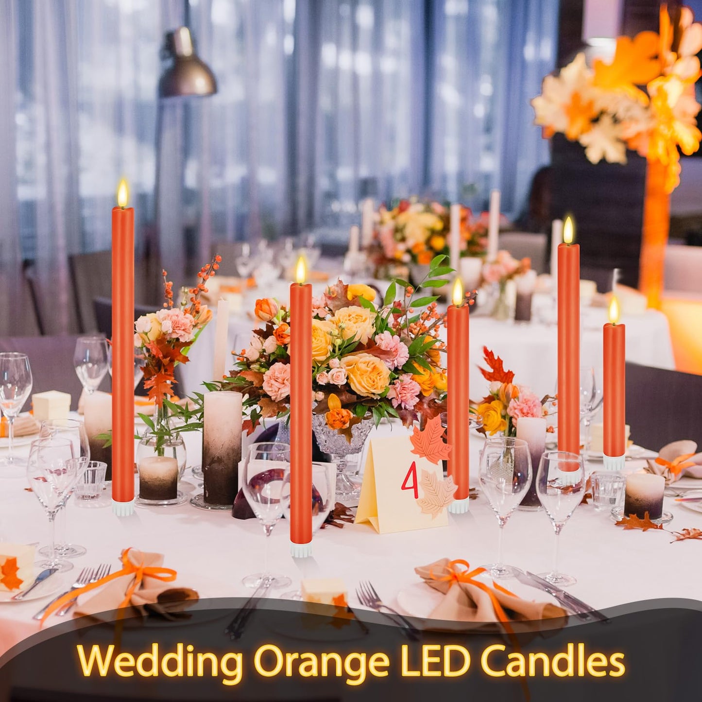 Rossesay 20 Pcs Flameless LED Taper Candles Battery Operated Taper Candles 5 Sizes of 6.5'', 7.7'', 8.8'', 10.0'', 11.2'' Flameless Candlesticks Flickering with 3D Flame for Wedding (Orange)