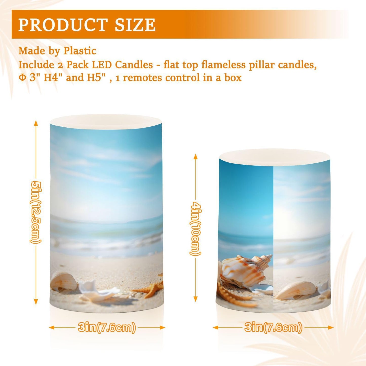 ALAZA Shells Beach Seashores Summer Flickering Flameless Candles Battery Operated with Remote Timer,Tea Light Candles LED Pillar Votive Candles Set of 2 for Outdoor Indoor Decorations