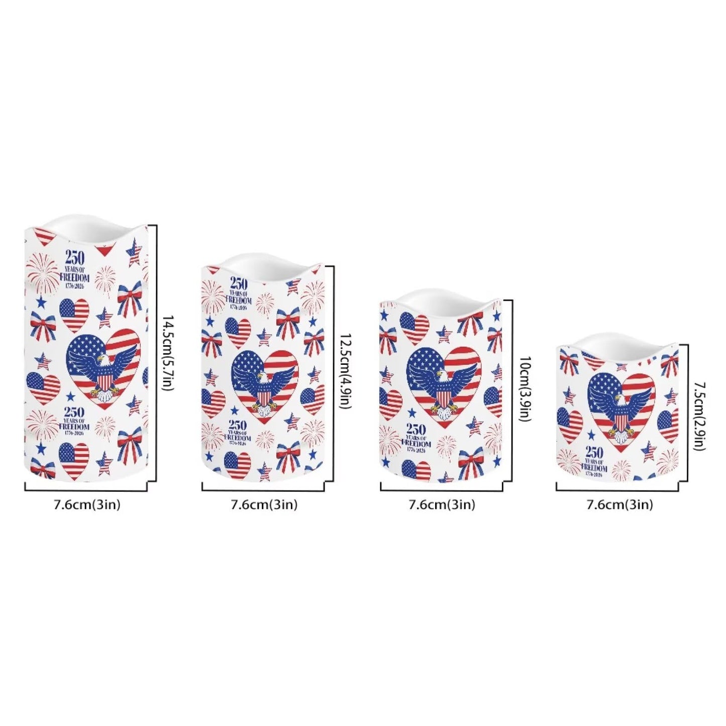 Uorisanigo 250th Anniversary of USA Independence Flameless LED Candles Star Stripes Battery Operated Fake Candles with Flicker Patriotic Candles 4th of July Outdoor Garden Display Set of 4