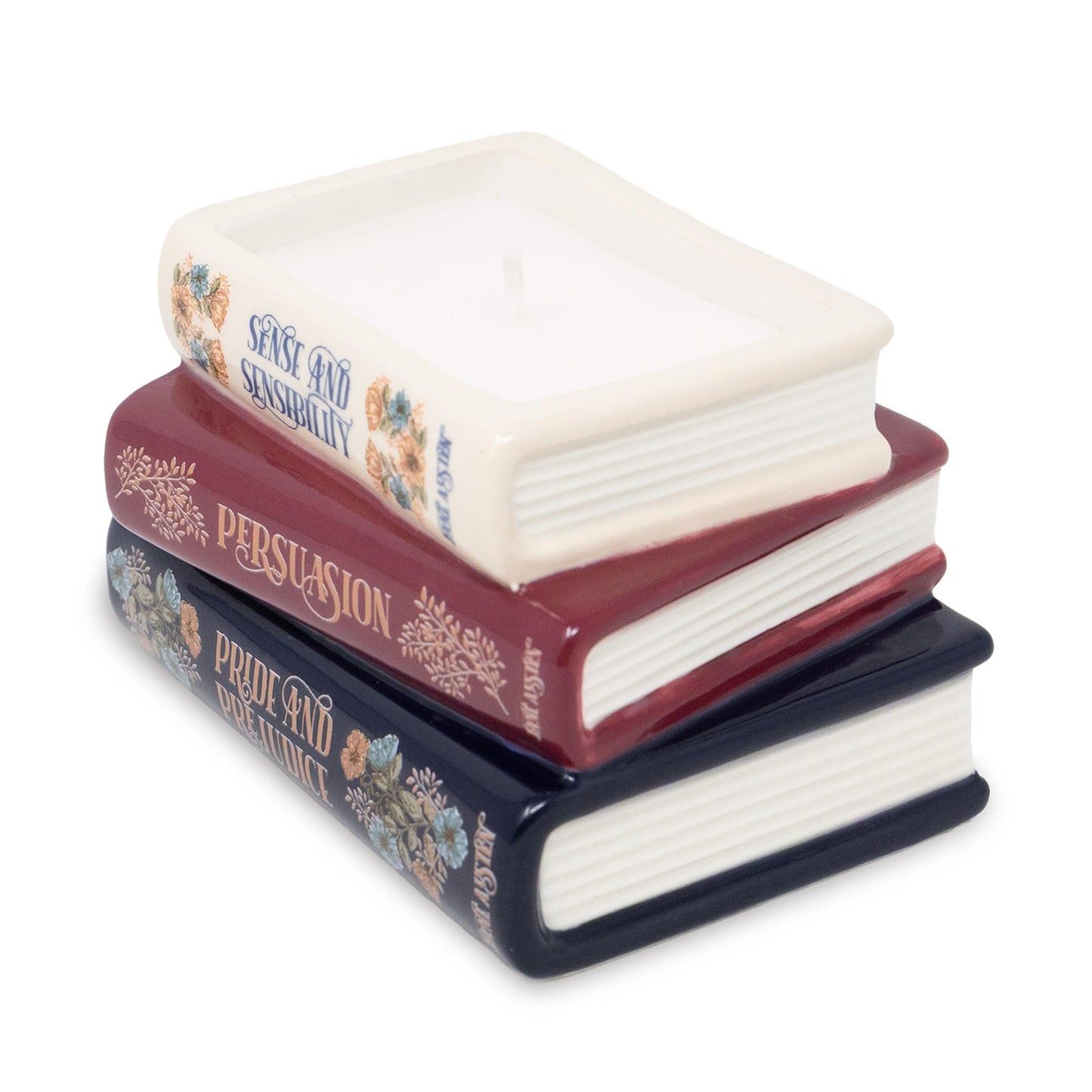 Steel Mill & Co Novelty Shaped Book Theme Scented Candle, Library Stack 6.5 oz Wax Candle with Notes of Earl Gray Tea and Honey, Unique Gift for Book Lovers (Jane Austen)