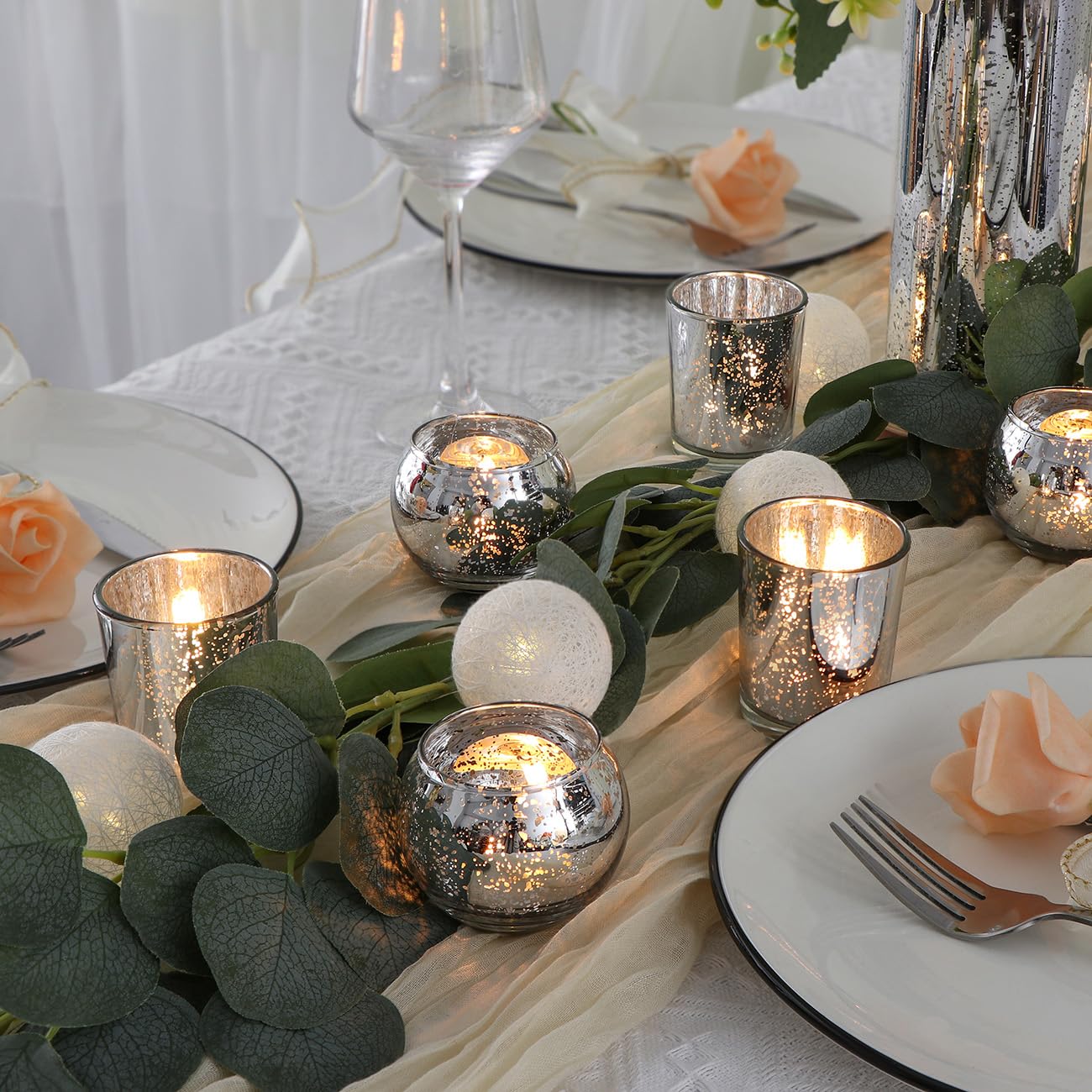 DEVI 48PCS Assorted Votive Candle Holders, Mercury Glass Candle Holder for Party,Wedding Centerpieces for Tables,Birthday Table Decor