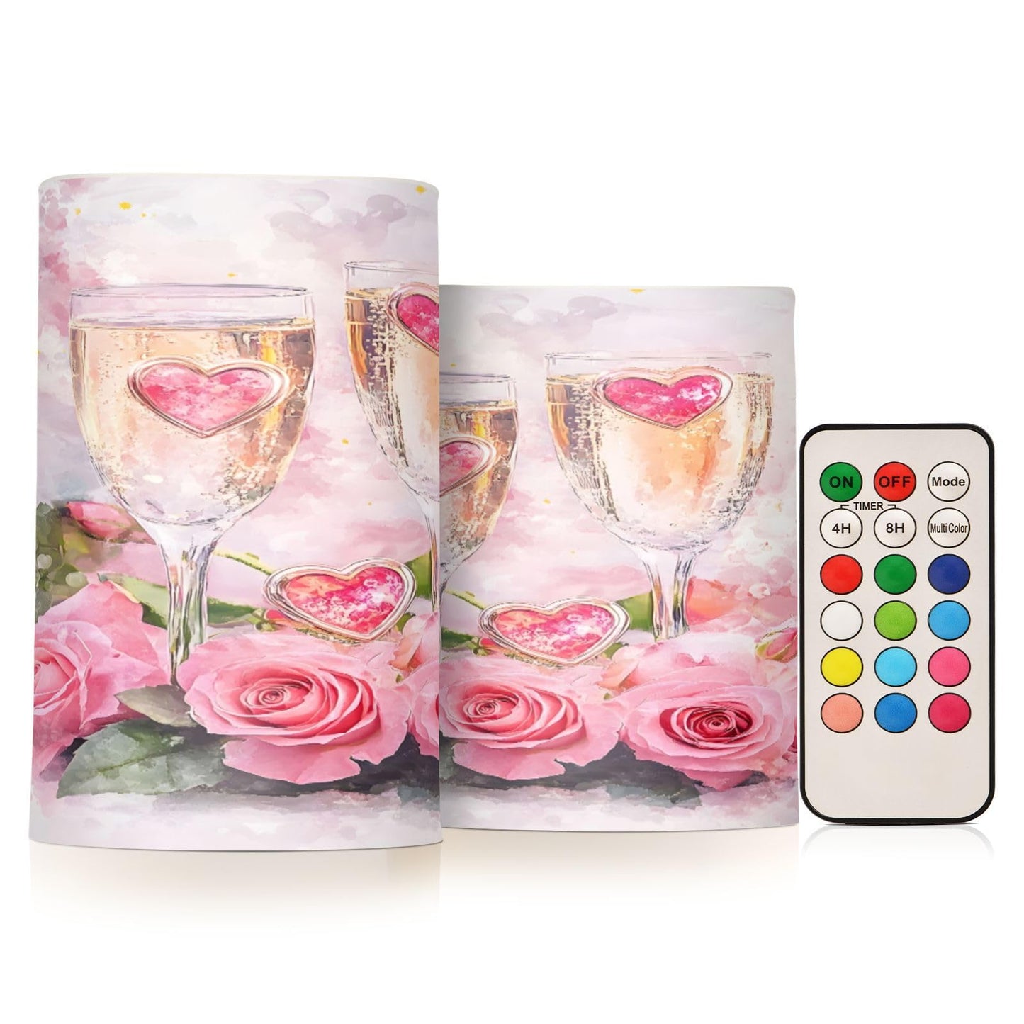 ALAZA ValentineWine Glasses Rose Flameless Candles, LED Pillar Candles with Remote Timer, Battery Operated Candles Set of 2