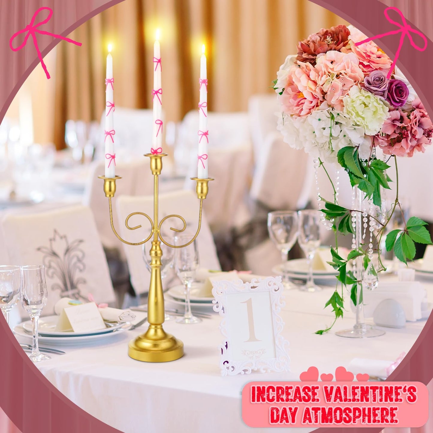 Conelist 12 Set Pink Bow Taper Candles Coquette Birthday Decoration Candles White Candlesticks with Wax Stick for Bridal Shower Wedding Dinner Decorations for Birthday Anniversary Party